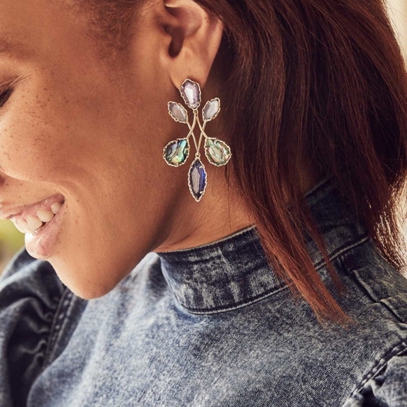 NWT Kendra Scott Gwenyth Earrings Gold Blue Stones - Picture 5 of 6